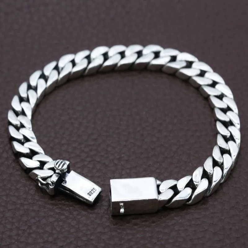 Гладкий 925 Серебряный S925 Серебряный тайский серебряный парный браслет простой ретро Модный Ювелирный браслет для мужчин мужские браслеты