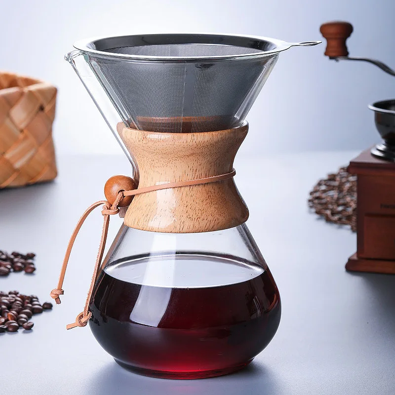 

1000ML Glass Coffee Pots With Stainelss Steel Filter Coffee Percolators Heat Resistant Turkish Coffee Pot Brewer Coffee Kettle