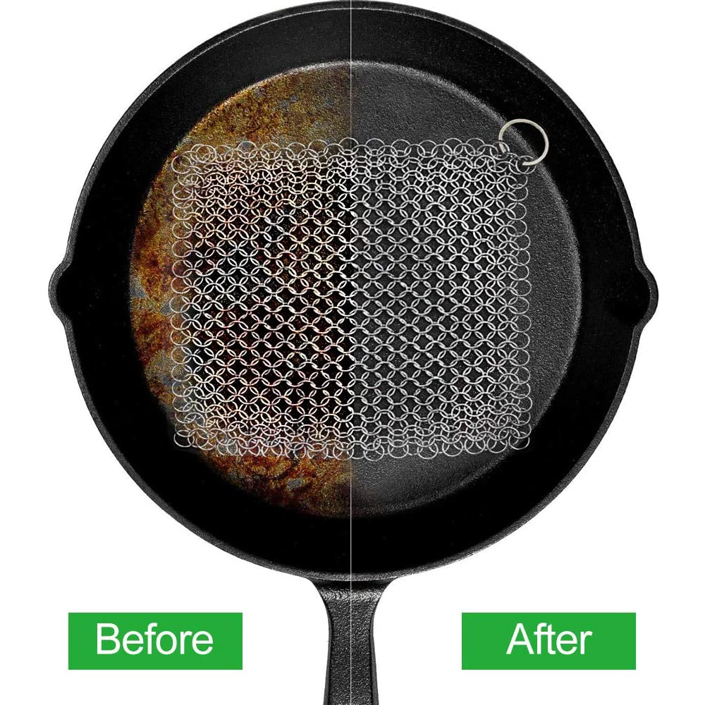 Cast Iron Cleaner Chainmail Scrubber with Pan Scraper, Upgraded