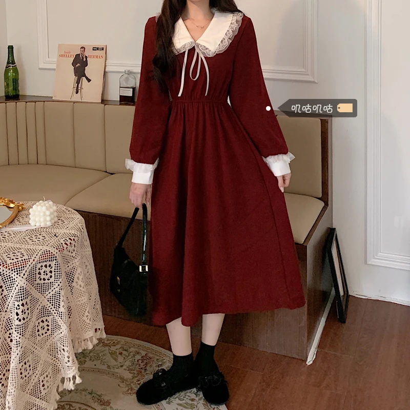 

Large Size M-4XL 2021 New Spring and Autumn French Korean Fashion Temperament Long Gentle Waist Trimming Slimming Women's Dress