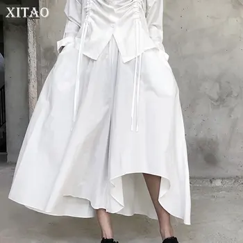

XITAO Irregular Solid Pants Women 2020 Autumn Casual Fashion New Style Temperament All match Elastic Waist Women Clothes ZP1916