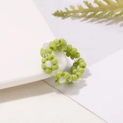 Korean Boho Chic Colorful Flower Seed Bead Ring - Fashionable Crystal Jewelry (RA128-9)