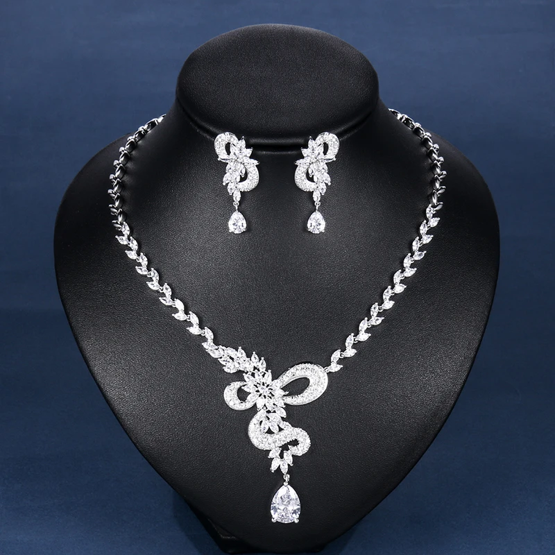 

WEIMANJINGDIAN New Arrival Cubic Zirconia Statement Unique Necklace & Earring Wedding Jewelry Set for Bride or Bridesmaid