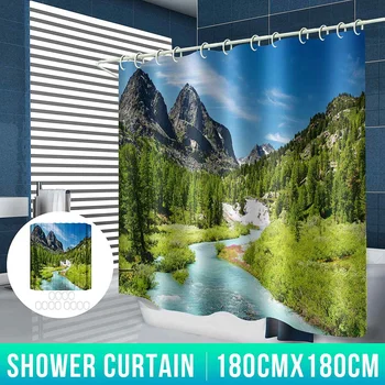 

180x180cm Bathroom Set Waterproof Shower Curtain Bath Cover Bathroom Decor Mountain Landscape style