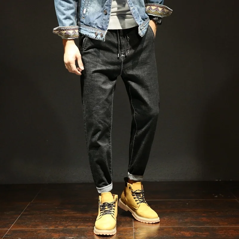 

Spring And Summer New Arrival Jeans Male Elastic Buckle Hallen Pants Loose Jeans
