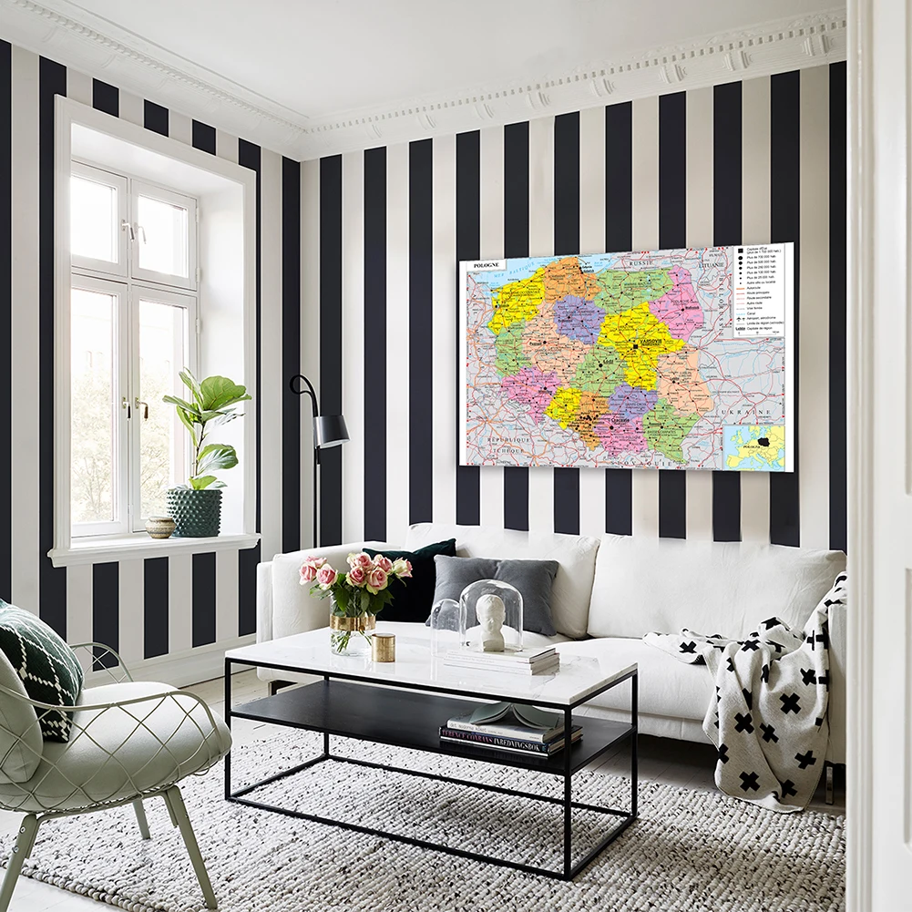 The Poland Political Map 225*150cm In French Large Poster Non-woven Canvas Painting Living Room Home Decoration School Supplies