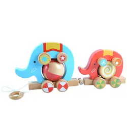 Деревянные милые Два Слона ролик детские развивающие животные когнитивные тащить автомобиль игрушка