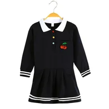 Платье с длинными рукавами для девочек; Новинка г.; Весенняя детская одежда в консервативном стиле; Детские платья для девочек-подростков с вышивкой вишни