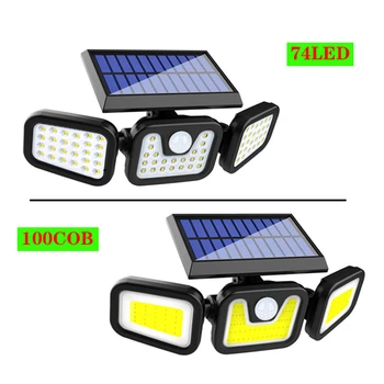 

74 LED / 100 Cob Chip Solar Lights PIR Motion Sensor Solar Wall Lamp Waterproof For Pathway Garden Yard Outside Outdoor Lighting