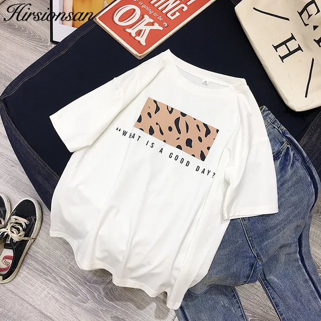 US $7.04 Hirsionsan Leopard Print T shirts Women 2019 Spring Summer Hot Tees Casual O-Neck Short Sleeve Hara