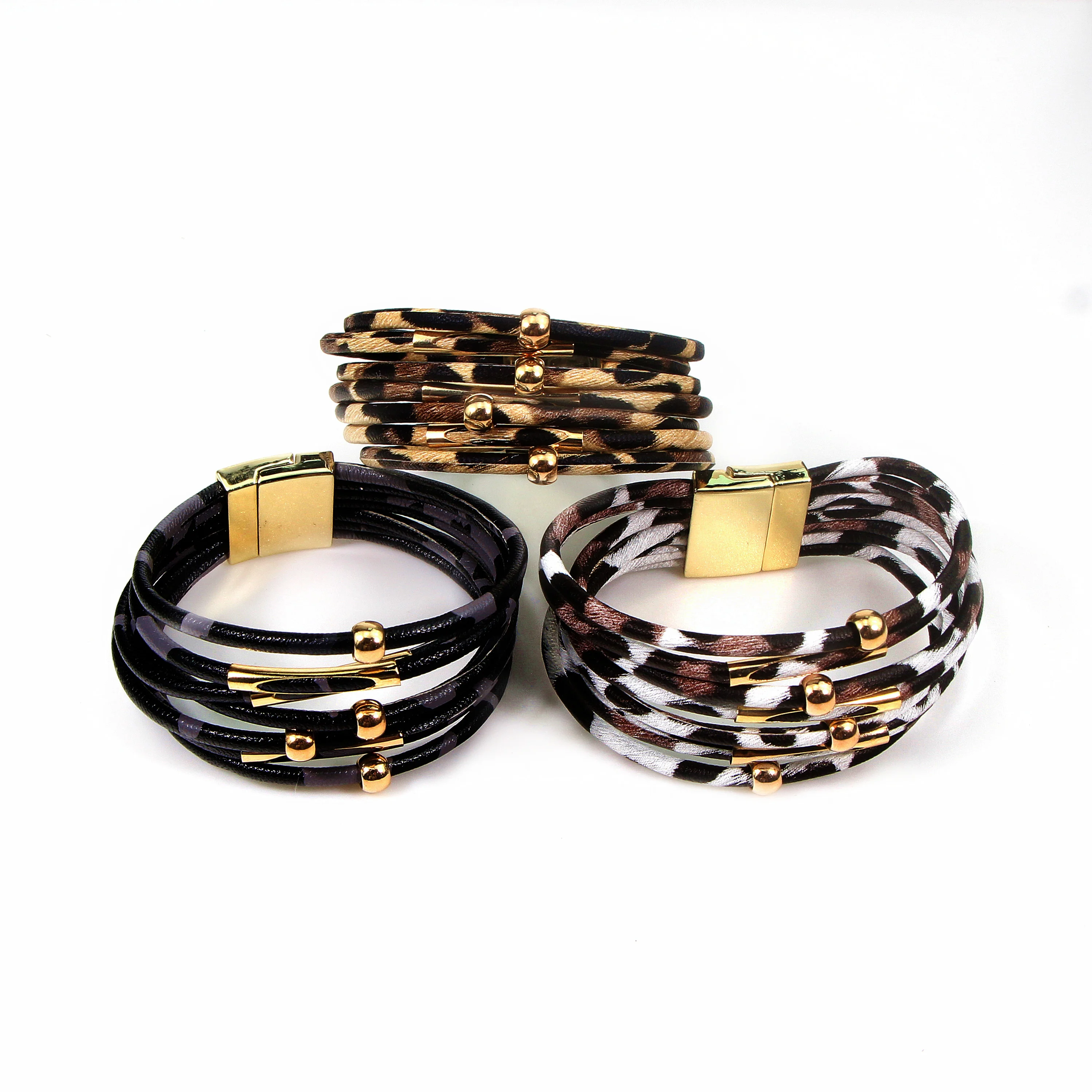 

Leopard Leather Bracelets Metal Bead Bohemian Wide Wrap Bracelets & Bangles Ladies Party Jewelry