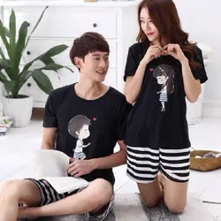 Couple Pajamas Women's Summer Suit Men's Short Sleeve Spring and Autumn Home Wear Loose Thin Couple Pajamas Pajamas for Lovers
