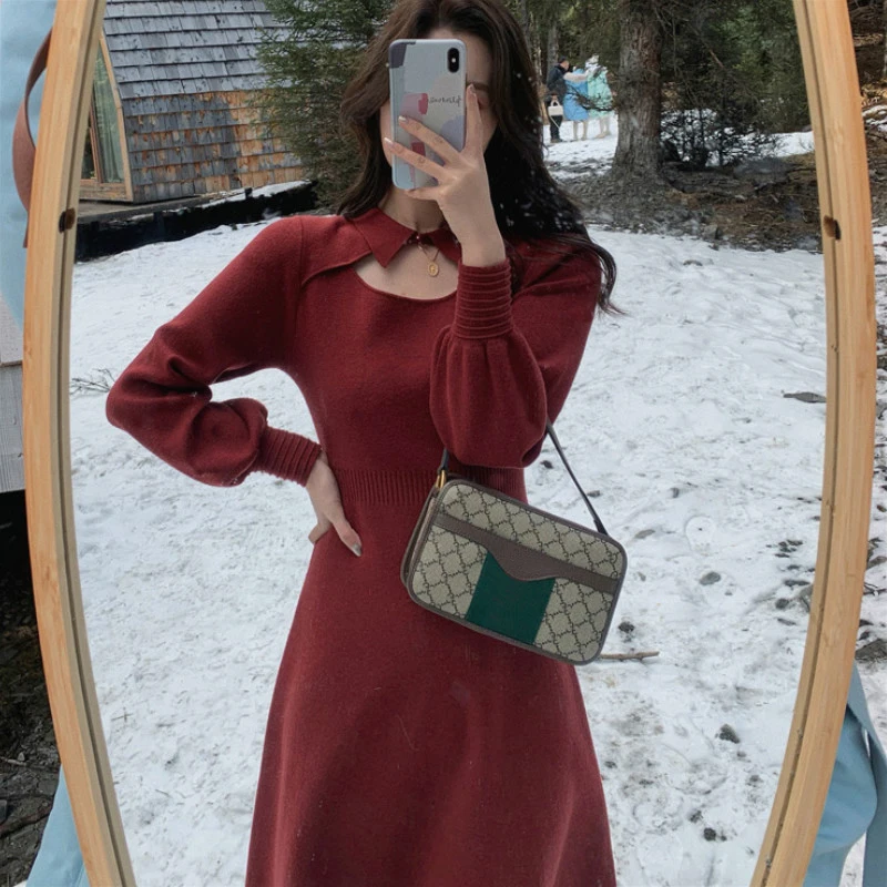 Winter Knit One Piece Dress Korean 22 Elegant Office Sweater Dress Female Casual Long Sleeve Evening Party Dress Women Spring Dresses Aliexpress