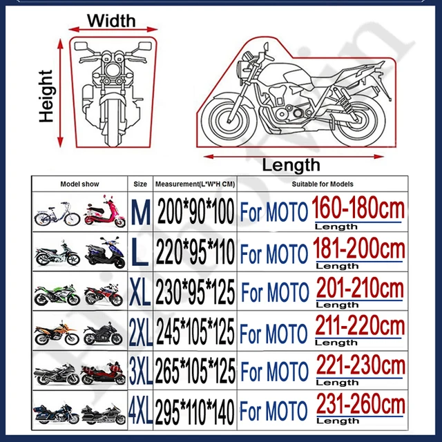 Motorcycle cover universal Outdoor UV Protector Scooter All Season waterproof Bike Rain Dustproof cover M L XL 2XL 3XL 4XL 190T 2