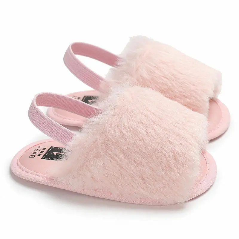 Летние мягкие классические тапочки для маленьких девочек; дышащие детские меховые туфли; Простые эластичные сандалии для маленьких принцесс - Цвет: Розовый