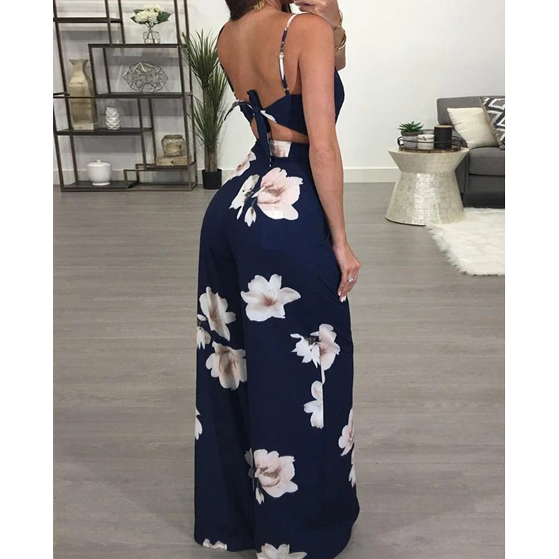 Модный женский комбинезон Повседневный Boho без рукавов комбинезон на бретельках Свободный цветочный комбинезон широкие брюки женский комбинезон