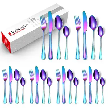 

Pink Gold 24Pcs Cutlery Set Stainless Steel Dinnerware Knives Set Forks Coffee Flatware Spoons Set Kitchen Dinner Tableware Set