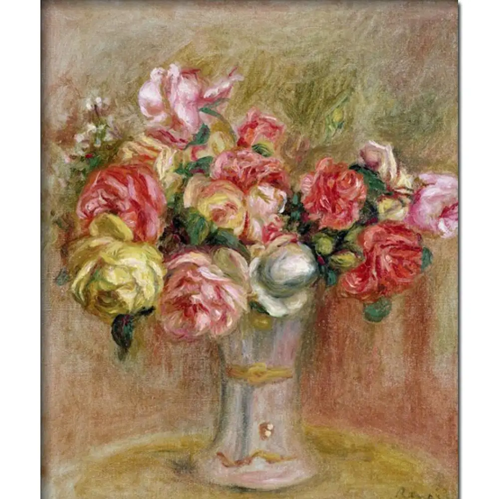 

Wall Art Flowers Paintings By Pierre Auguste Renoir Roses In Sevres Vase Canvas Reproduction Hand Painted Impressionist Artwork
