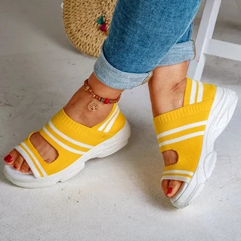 

New Women Sandals Fashion Flying Woven Platform Shoes Summer Casual Breathable Sandals Korean Fish Mouth Sandals
