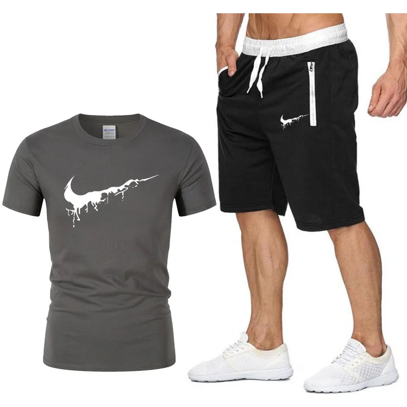 

2019 New Men Fashion Two Pieces Sets T Shirts+Shorts Suit Men Summer Tops Tees Fashion Tshirt High Quality men clothing