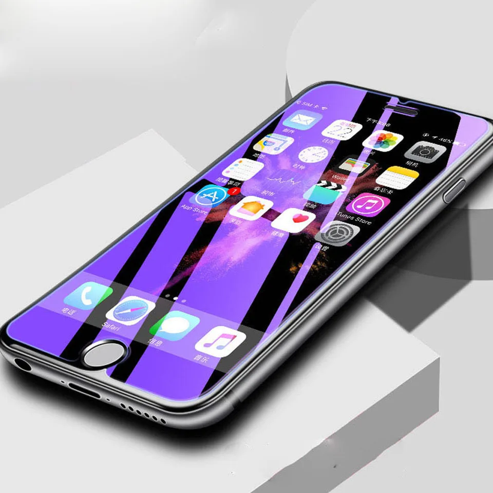 50Pcs Anti Blue Light Screen Protector For iPhone 12 11 13 Pro max X XR XS MAX Tempered Glass for iPhone6 6S 7 8 Protective Film