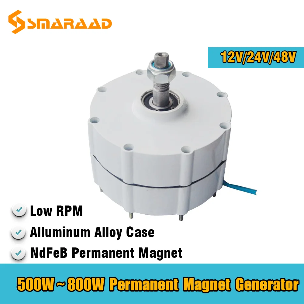 

Low Speed 500W 600W 800W 12V 24V 3 Phase Gearless Permanent Magnet Generator AC Alternators Use For Wind Turbine Water Turbine