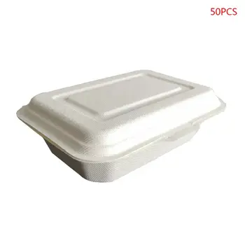 

50Pcs/bag 450ML Eco-friendly Disposable Takeout Food Containers Degradable Leftovers Lunchbox