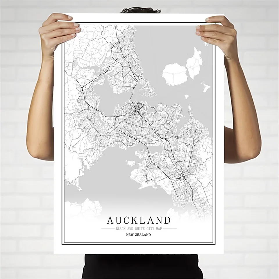 Art & Collectibles Wellington Map Poster Interior Wall Decor Retro