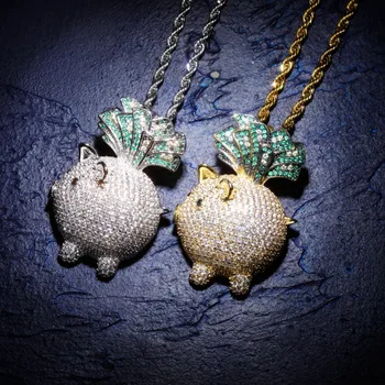 

New Piglet Prong Setting 3A+CZ stones Gold Silver color Plating Zircon Shiny Hip Hop Necklace& Pendant Gift Pendant Necklaces