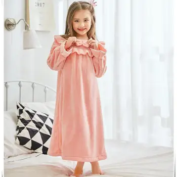 

Baby Girls Nightgown Spring Vintage Royal Long-sleeve Kids Nightshirt Princess Home Wear Sweet Flanne Children Sleepwear