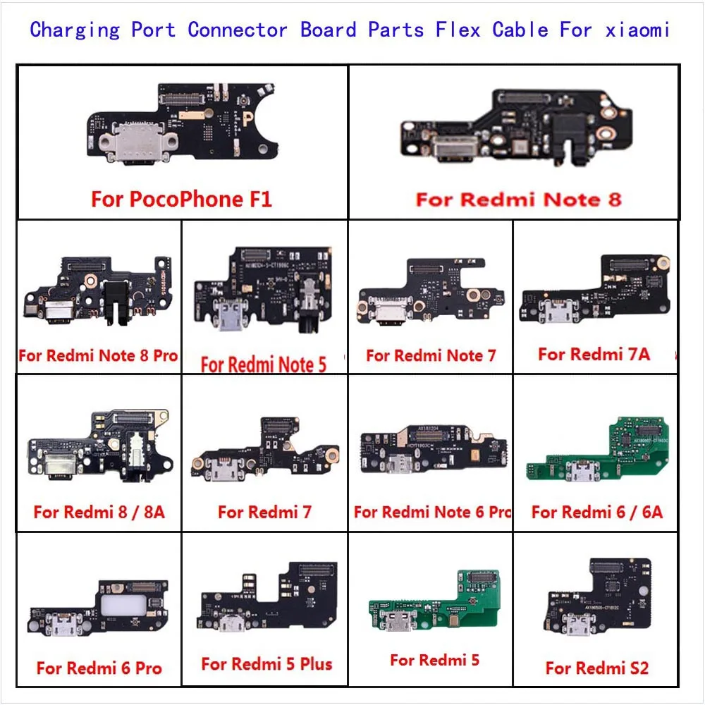 

For XiaoMi PocoPhone F1 Redmi Note 8 7 6 5 Pro Plus 8A 7A 6A S2 USB Charging Port Connector Board Parts Flex Cable Microphone Mi