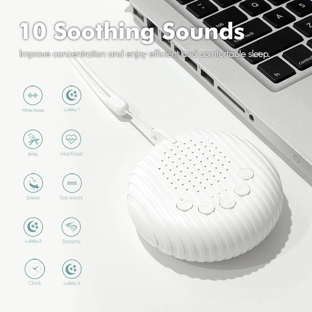 Portable Baby Sleep Machine White Noise Sound Machine 10 Soothing Sounds 15/30/60min Timer Volume Adjustable USB Rechargeable_voghion.com