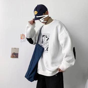 

2019 Men's Cartoon Printing Coats Round Neck Pullover Hoodies Cotton Casual Clothing Coats Loose Sweatshirt Plus Size M-2XL