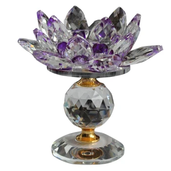 

Glass Block Lotus Flower Metal Candle Holders Feng Shui Home Decor Big Tealight Candle Stand Holder Candlesticks-Purple