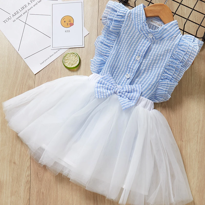 Keelorn/комплекты одежды для девочек коллекция года, летняя Брендовая детская одежда футболка с короткими рукавами и цветочным принтом+ платье-пачка Детские платья из 2 предметов - Цвет: AZ856 Sky Blue