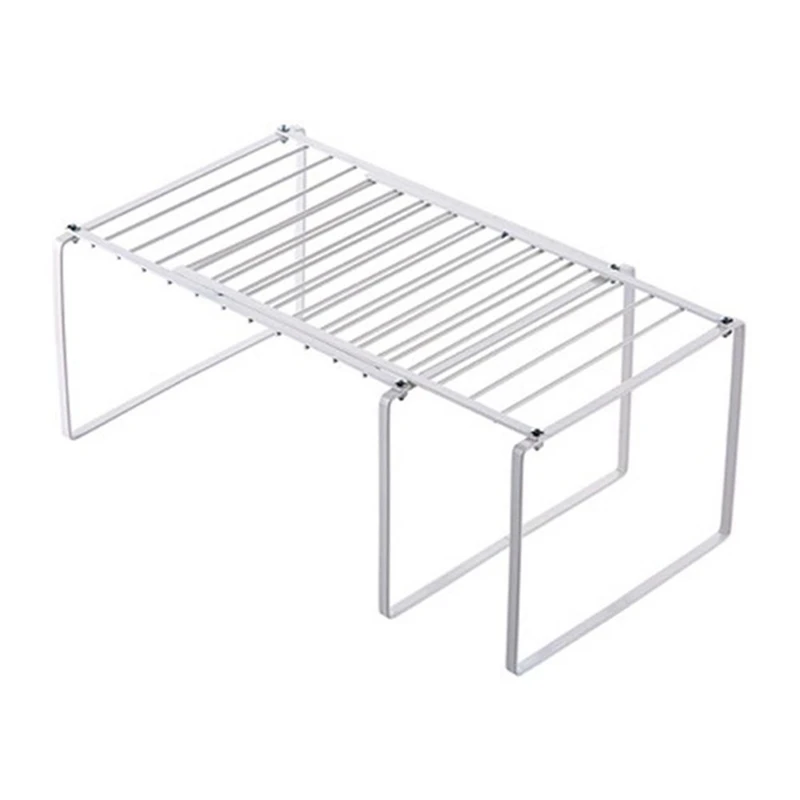

Retractable Shelf Stackable Sliding Rack Organizer Iron Storage Rack for Cabinets Tableware Countertops for Home White