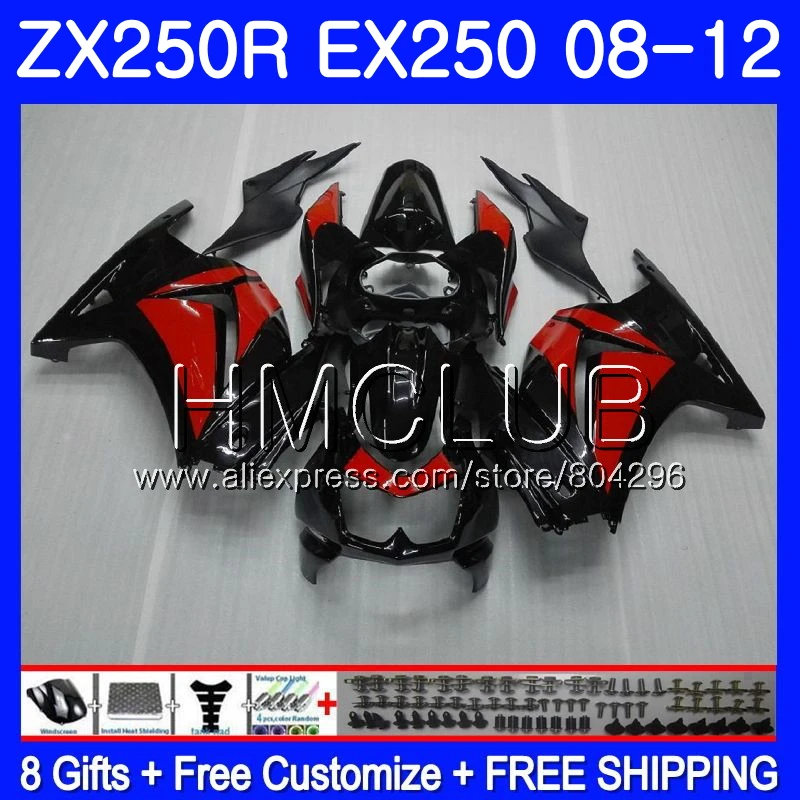 Body For KAWASAKI NINJA EX250 ZX250R 2008 2009 2010 2011 2012 9JK.13 ZX 250R ZX-250R EX 250 08 09 10 11 12 black red Fairings Body For KAWASAKI NINJA EX250 ZX250R 2008 2009 2010 2011 2012 9JK.13 ZX 250R ZX-250R EX 250 08 09 10 11 12 black red Fairings