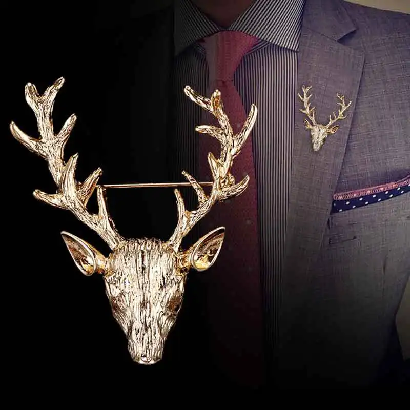 

Vintage Deer Head Brooch Lapel Pin Personalized Alloy Gold Metal Fashion Unisex Men Accessories Christmas Jewelry Luxury Gifts