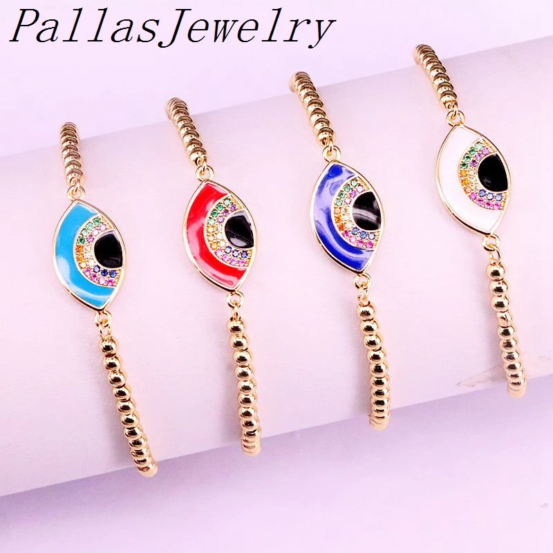 10 шт золотой цвет, стразы Радуга cz эмалированные браслеты для глаз