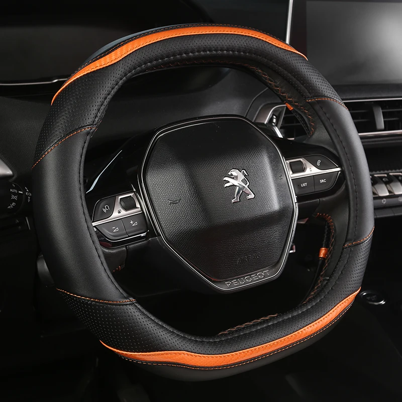 Funda para volante de coche de fibra de carbono y cuero, accesorios para  coche, para Peugeot