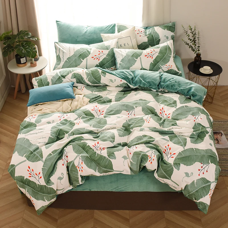 Dreamort осень и зима хлопковый+ фланелевый Комплект постельного белья queen King size простыня+ пододеяльник+ наволочка