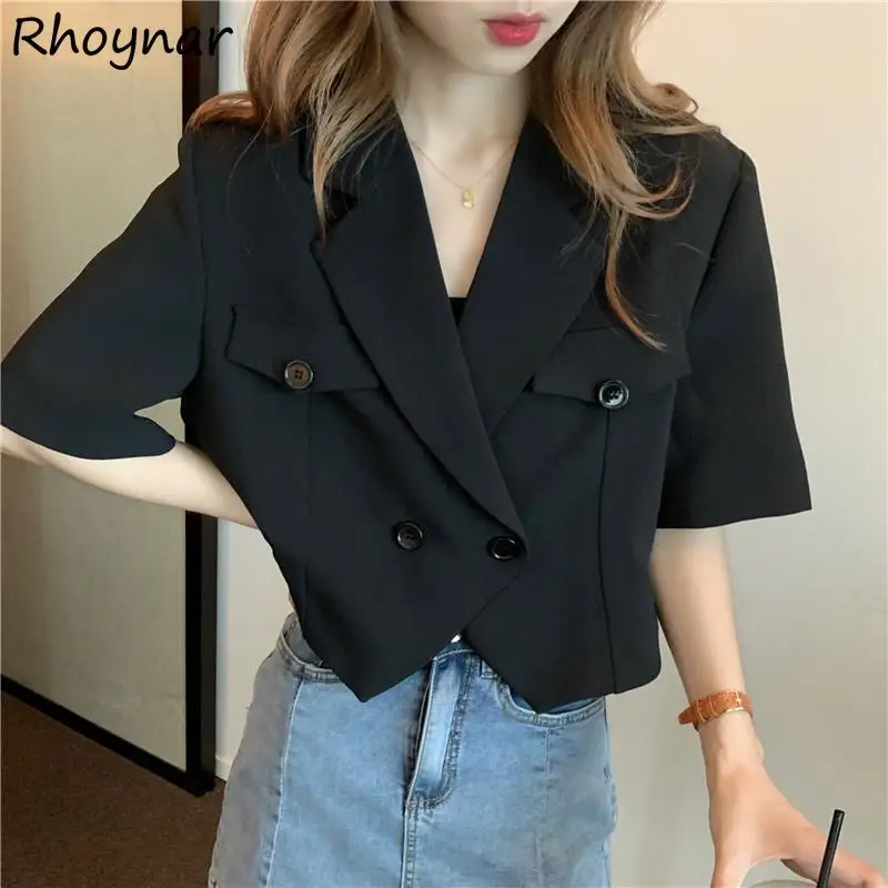 

Blazers Women New Summer Loose Design Solid Classical Fashion All Match Cropped Femme Notched Vintage Cozy Preppy Elegant Chic