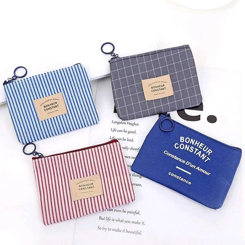 

Simple Stripe Canvas Zero Wallet Children Clutch Lady Girl Boy Zipper Wallet Women Pocket Pouch Keys Coin Bags Case