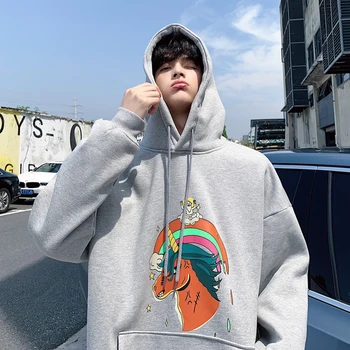 

UYUK2019 Autumn And Winter Fashion Loose Casual Dreamy Unicorn Explosion Print Hooded Fleece Men's Hoodies Streetwear Hip Hop