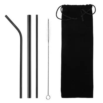 

4Pcs Reusable Metal Drinking Straws Colorful Stainless High Quality Bent Metal Straw with Cleaner Brush Milk Tea Juice Bar Tool
