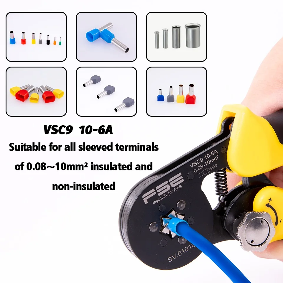 

VSC9-10-6A 0.08-10mm^2 26-7AWG Adjustable Precise Crimp Pliers Tube Bootlace Terminal Crimping Hand Tool HSC9-10-6A