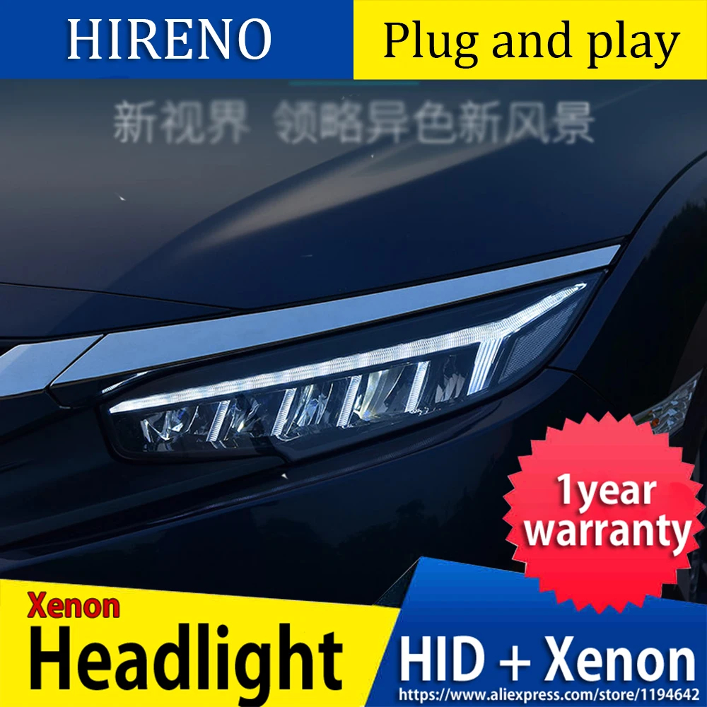Автомобильный стильный головной светильник для Honda Civic 10th полный светодиодный светильник s с движущимся поворотом, головной светильник, светодиодный DRL передний светильник
