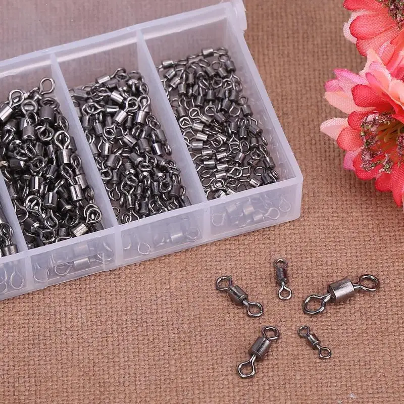 

250pcs Ball Bearing Swivels Solid Ring Fishing Hook Connectors+ Plastic Box