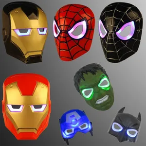 

1pc Halloween LED Head Mask Super Hero Hulk/American Captain/Iron Man/Spiderman/Batman Crazy PVC Costume Mask Kids Gifts