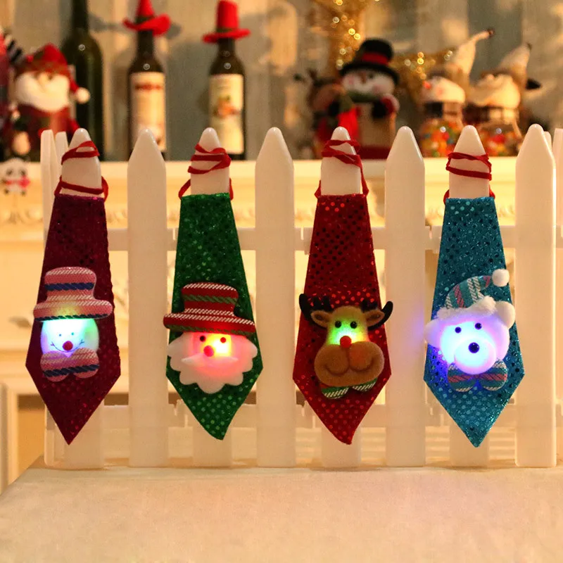 Рождественский Блестящий галстук, Блестящий галстук для взрослых и детей, маленькие блестки, Санта-Клаус, снеговик, олень, медведь, товары для творчества, маленькие подарки
